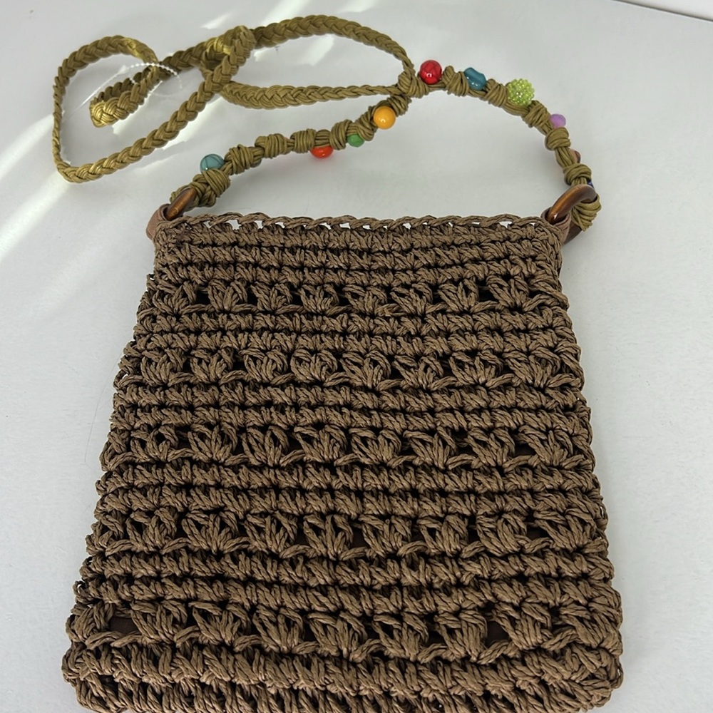 New Cappelli Straworld Brown Woven Beaded Boho Crossbody Bag - Picture 7 of 9